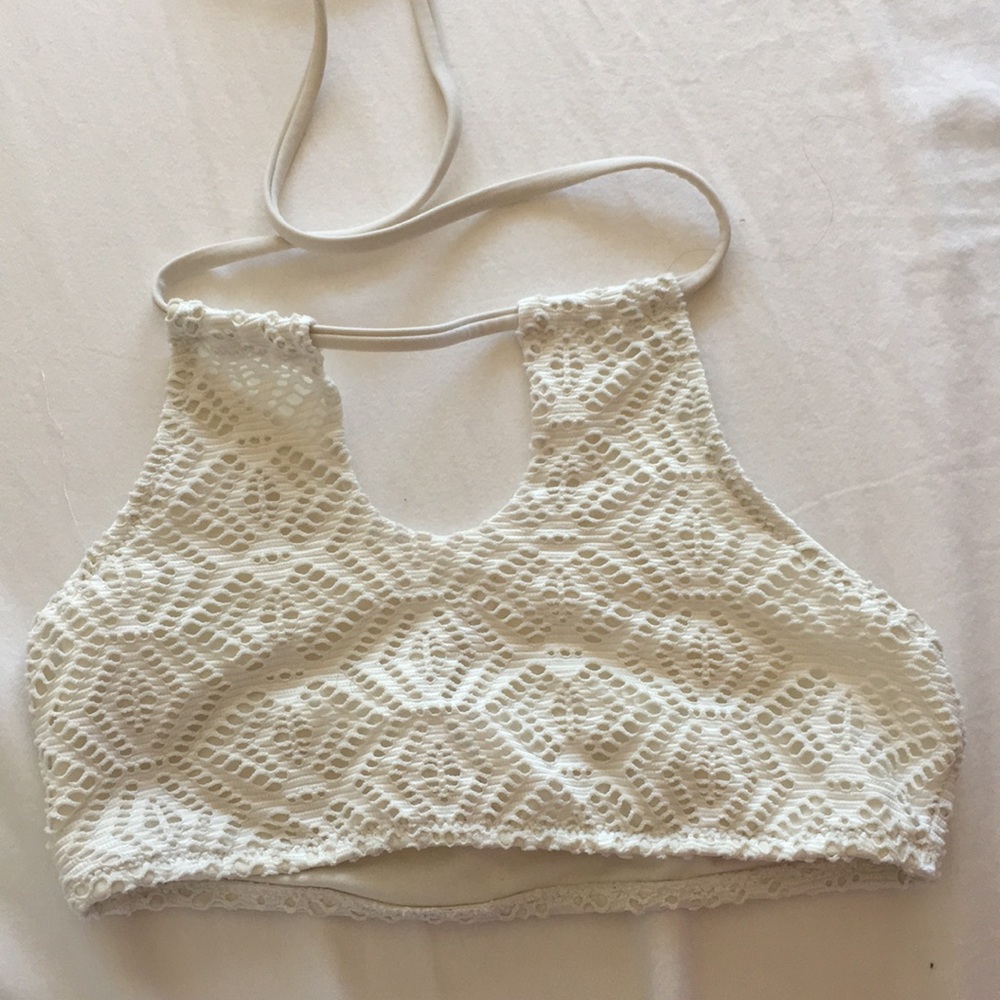 Roxy white eyelet keyhole highneck bikini top